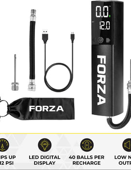 FORZA Digital Ball Pump¦Rechargeable Electric Air Pump with LED Torch - Includes Needles & Flexible Hose – Portable Football, Rugby, Basketball & Netball Inflator