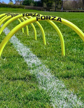 FORZA Football Training Passing Arcs - Improve Passing Accuracy and Speed | Fluorescent Yellow Colour | Pack of 5 or 10 | Ground Spikes Included