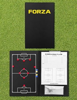 FORZA Magnetic Football Tactics Clipboard Folder - A4 Notepad | 27x Magnetic Markers | Full Football Pitch Layout - Waterproof Black Coaching Folder | Built In Plastic Pouch