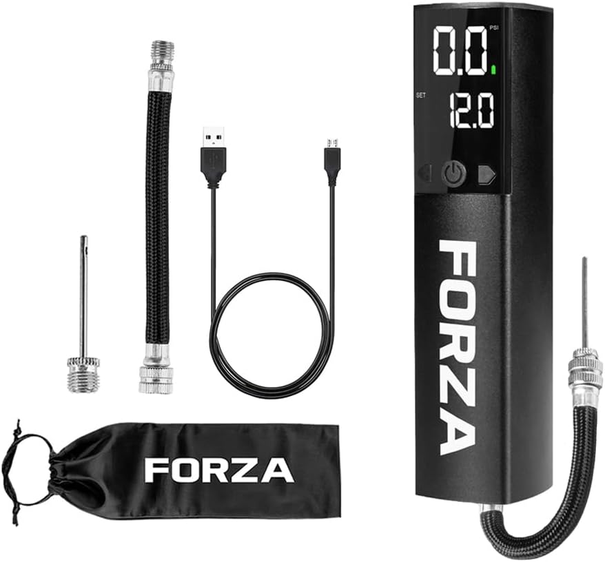 FORZA Digital Ball Pump¦Rechargeable Electric Air Pump with LED Torch - Includes Needles & Flexible Hose – Portable Football, Rugby, Basketball & Netball Inflator