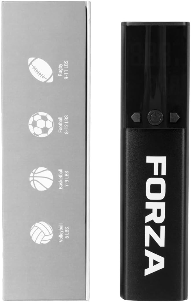 FORZA Digital Ball Pump¦Rechargeable Electric Air Pump with LED Torch - Includes Needles & Flexible Hose – Portable Football, Rugby, Basketball & Netball Inflator