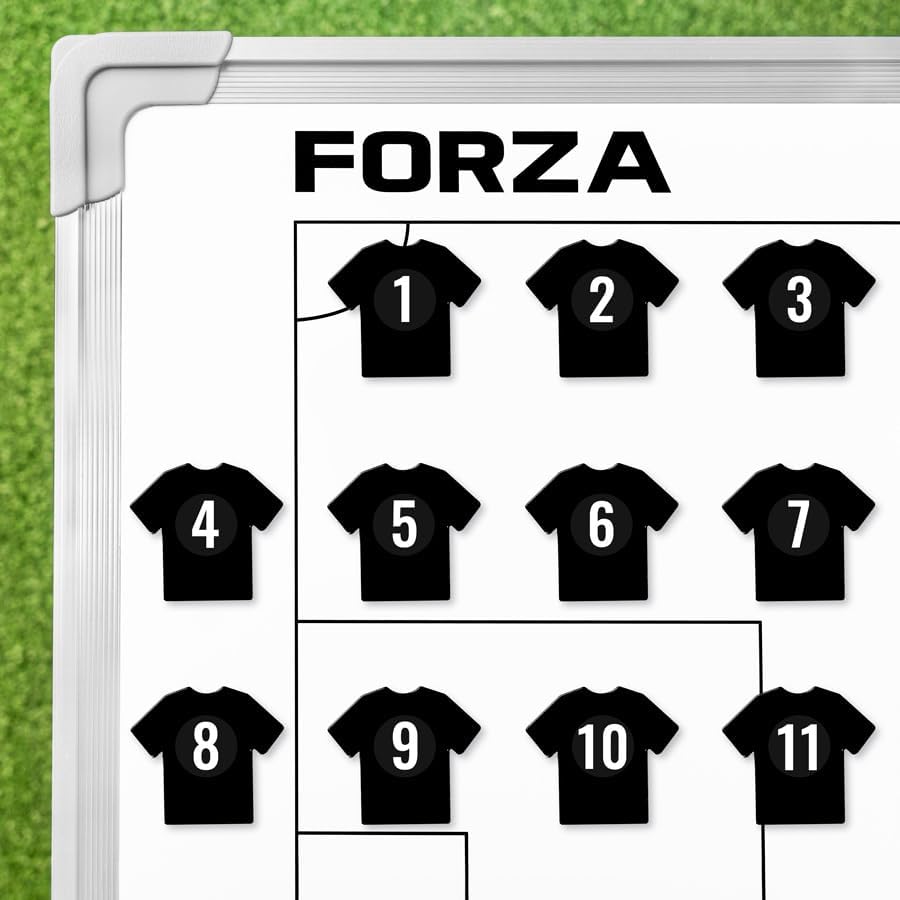 FORZA T-Shirt Coaching Magnets – Set of 11 Magnetic Player Markers with Number Stickers – Compatible with All FORZA Coaching Boards – Ideal for Football Coaches & Managers (Black)