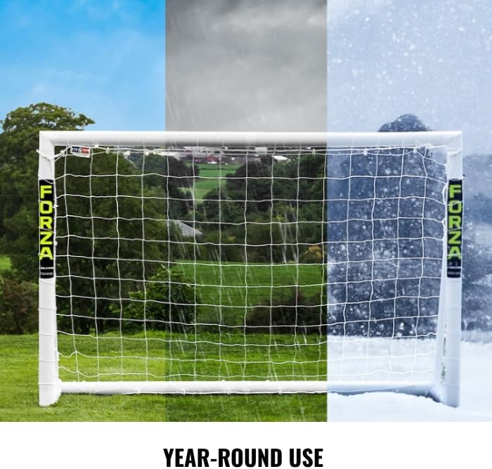 FORZA 12ft x 6ft Football Goal | All Weather uPVC Garden Goals with Quick and Easy Assembly - Optional Training Football, Target Sheet & Carry Bag