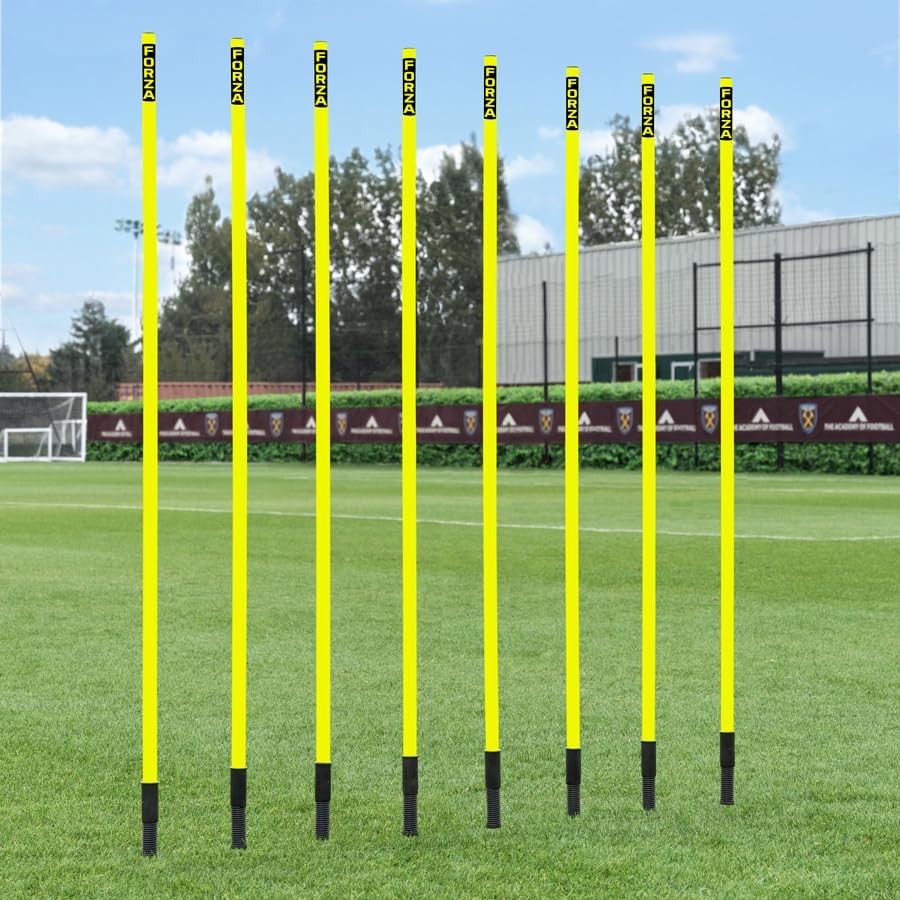 FORZA Slalom Training Poles | 5ft or 6ft Spring Loaded Agility Training Poles - Packs of 8 or 16 for Football, Agility & Fitness Drills