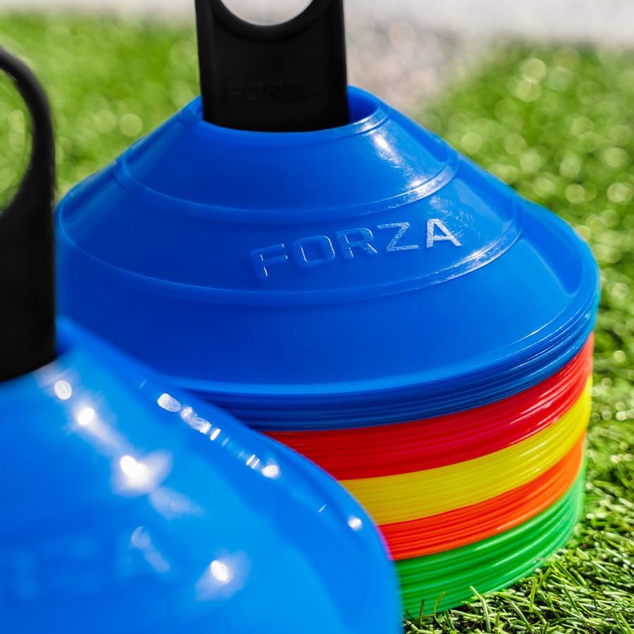 FORZA Training Marker Cones | 10 Vibrant Colour Options - Premium Coaching Equipment with Stand Perfect for Football, Rugby and Fitness Drills [50 or 1000 Pack]
