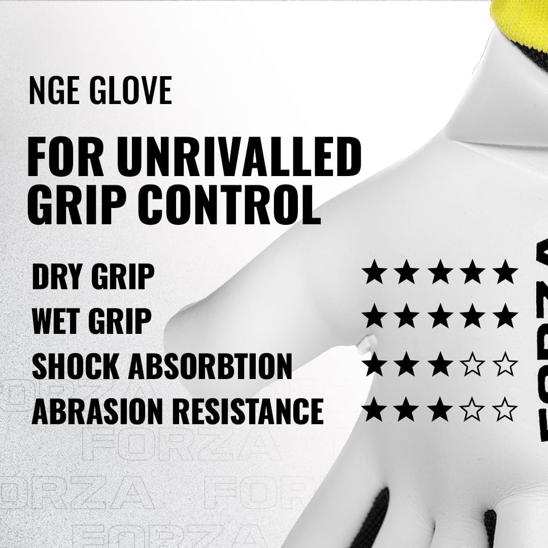 FORZA NGE Goalkeeper Gloves | Pro-Level Strapless GK Gloves [2 Colours & 8 Size Options] - High Performing, Ultra-Durable Latex