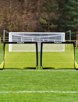 FORZA Square Pop-Up Football Goal [3 Sizes] | Portable Football Training Goal with Carry Bag & Ground Stakes - For All Ages with 5 Second Set Up - Single or Pair