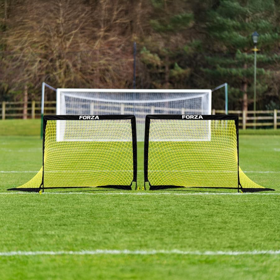 FORZA Square Pop-Up Football Goal [3 Sizes] | Portable Football Training Goal with Carry Bag & Ground Stakes - For All Ages with 5 Second Set Up - Single or Pair