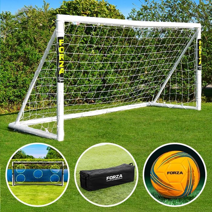 FORZA 8ft x 4ft Football Goal | Durable All Weather uPVC with Quick & Easy Assembly - Optional Target Sheet, Football & Carry Bag - Ideal for Home Gardens and Clubs
