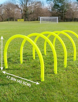 FORZA Football Training Passing Arcs - Improve Passing Accuracy and Speed | Fluorescent Yellow Colour | Pack of 5 or 10 | Ground Spikes Included