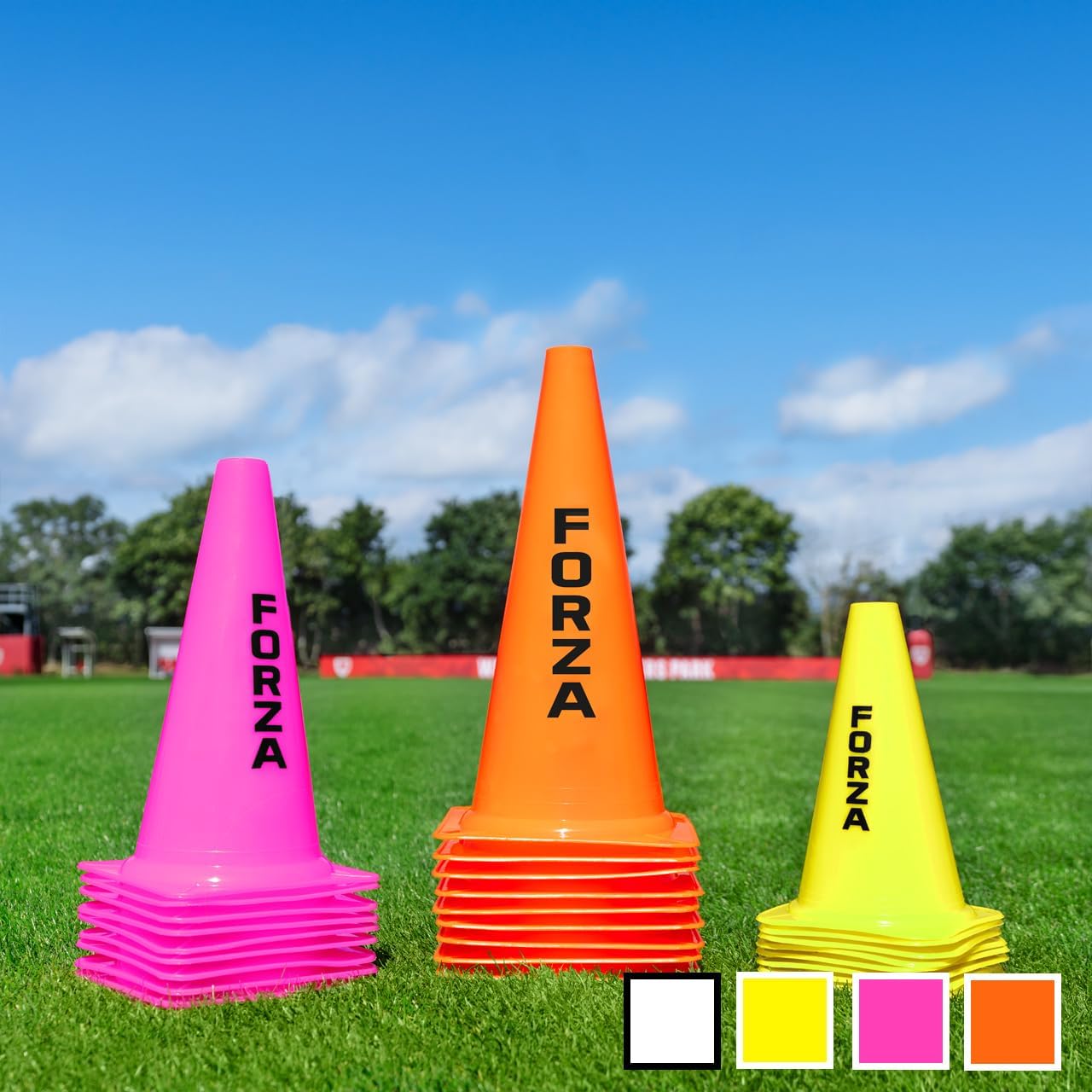 FORZA Multi Sport Training Marker Cones – Durable Plastic Traffic Cones for All Sports & Training Drills | Bright Fluorescent Colours Options [Pack of 10 or 100]