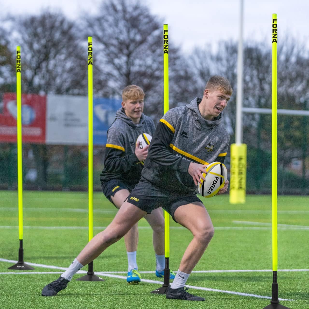 FORZA Astro Slalom Poles + Bases - 5ft/6ft High | Sports Training Slalom Poles With Spring Back | Improve Agility/Speed/Footwork | Rubber Base Included