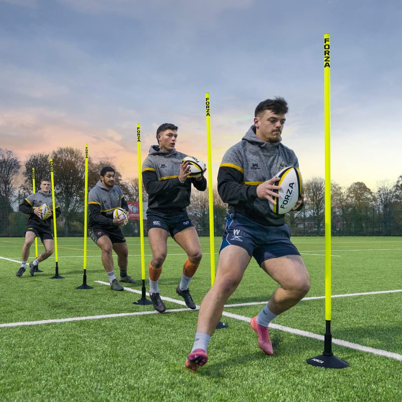 FORZA Astro Slalom Poles + Bases - 5ft/6ft High | Sports Training Slalom Poles With Spring Back | Improve Agility/Speed/Footwork | Rubber Base Included