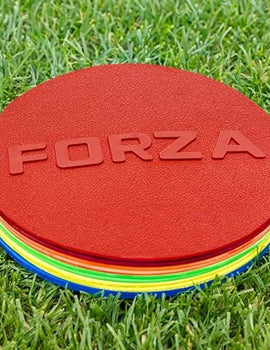 Marqueurs à disque plat FORZA [Lot de 10] - Points antidérapants de 7 pouces - Marqueurs colorés | Disques pour équipement sportif | 8 couleurs vives | Marqueurs de sol avec sac de transport
