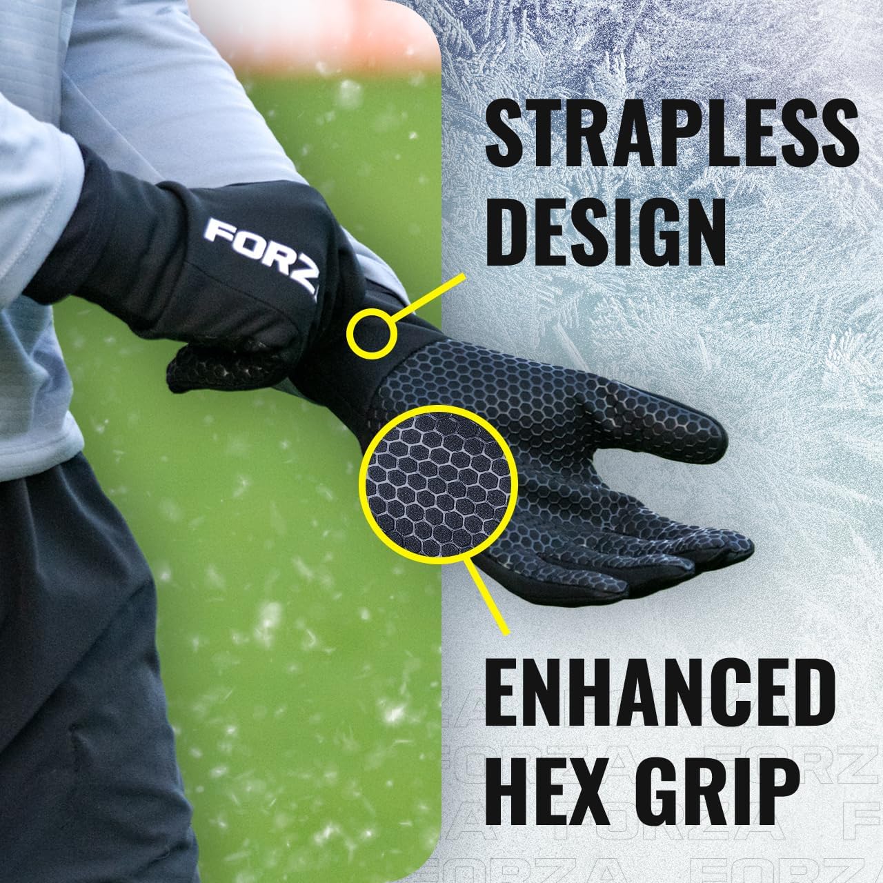 FORZA Winter Thermal Sports Grip+ Gloves – Insulated Fleece Lining, Hex Gel Grip, Water Resistant & Windproof – Sizes 4–11 – Ideal for Football, Rugby, Running & Outdoor Sports