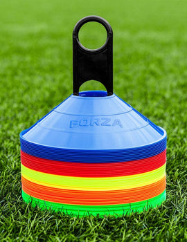 FORZA Training Marker Cones | 10 Vibrant Colour Options - Premium Coaching Equipment with Stand Perfect for Football, Rugby and Fitness Drills [50 or 1000 Pack]