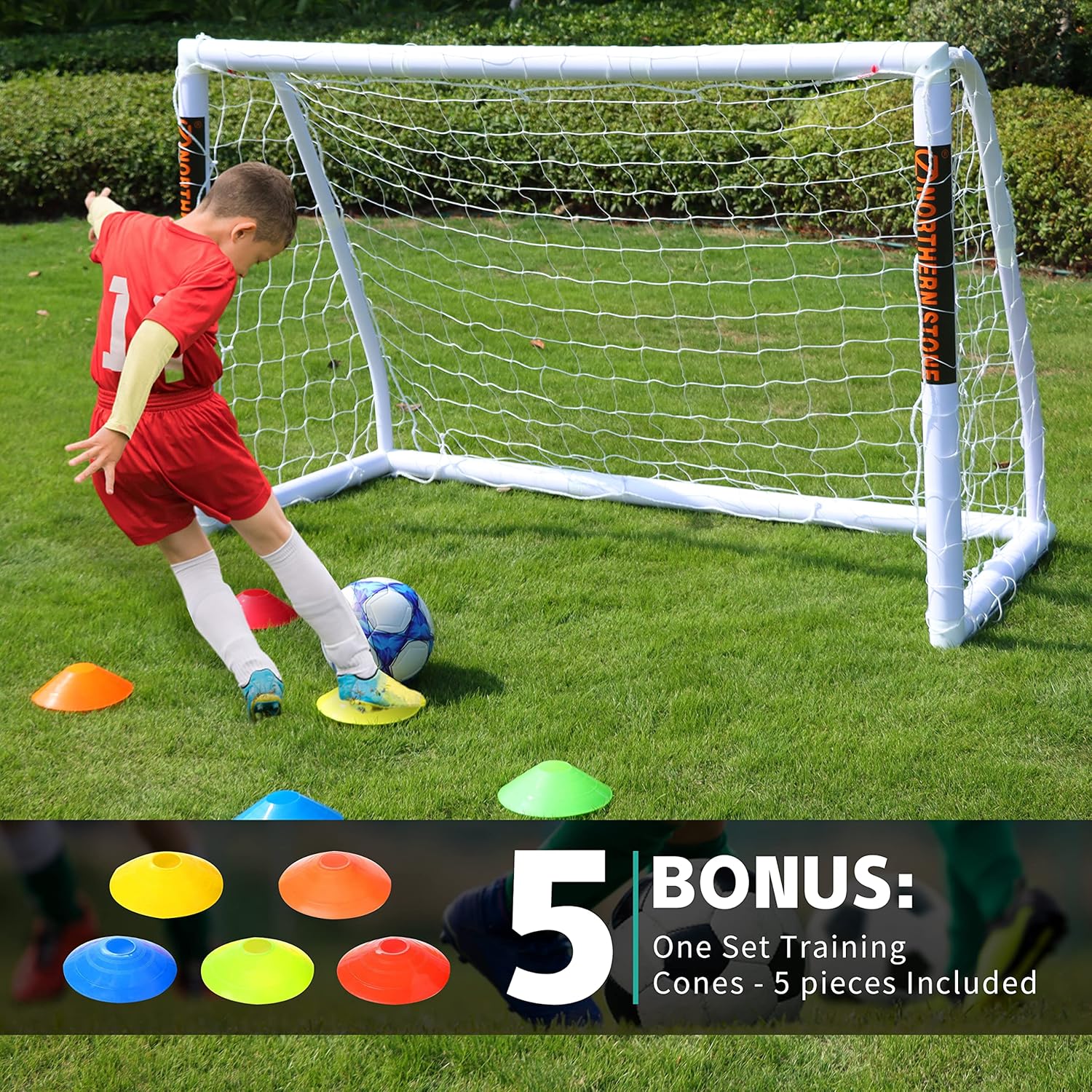 NORTHERN STONE Ultimate All Weather uPVC Football Goal 6ft x 4ft Garden Portable Football Goals 70mm Thick PVC Goal Posts + Football Net Integrated Locking System Kids
