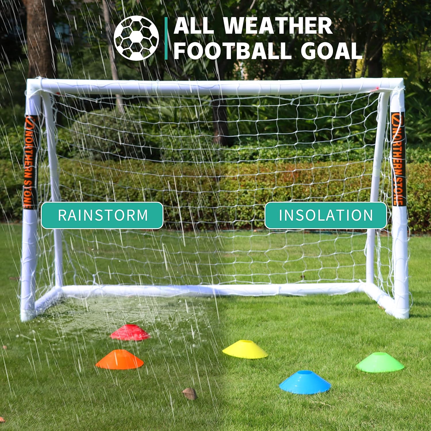 NORTHERN STONE Ultimate All Weather uPVC Football Goal 6ft x 4ft Garden Portable Football Goals 70mm Thick PVC Goal Posts + Football Net Integrated Locking System Kids