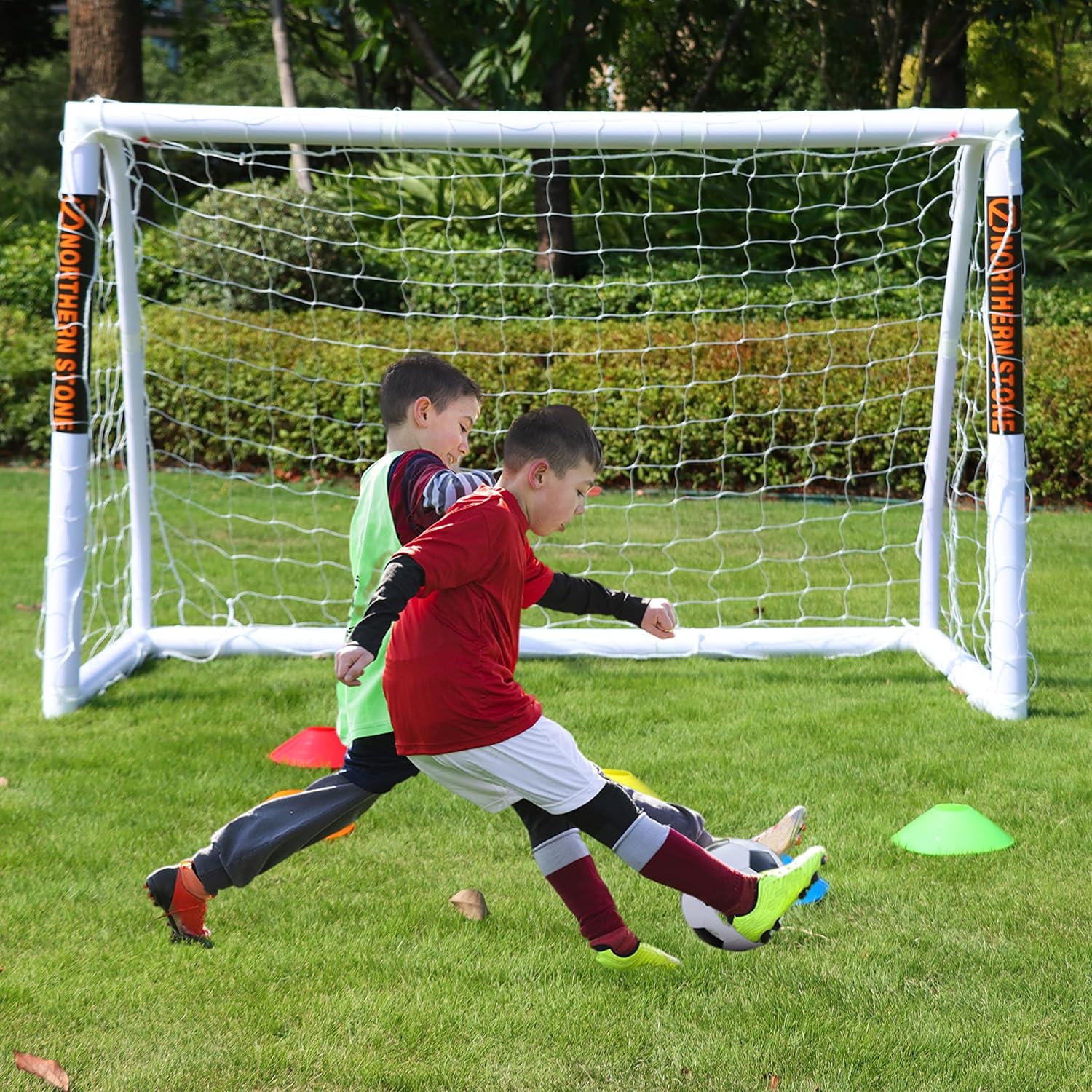 NORTHERN STONE Ultimate All Weather uPVC Football Goal 6ft x 4ft Garden Portable Football Goals 70mm Thick PVC Goal Posts + Football Net Integrated Locking System Kids