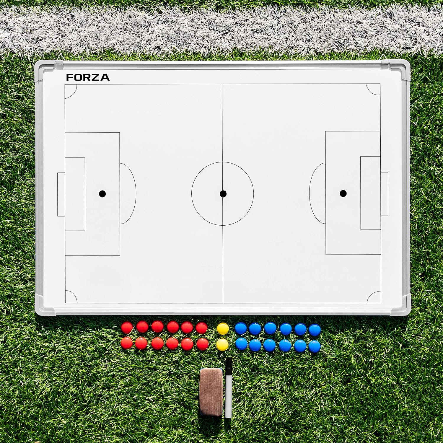 FORZA 90cm x 60cm Sport Coaching Board | 13 Sport Options | Double-Sided Dry Wipe Tactics Board – Includes Magnets, Pen & Eraser (Without Carry Bag, Football)