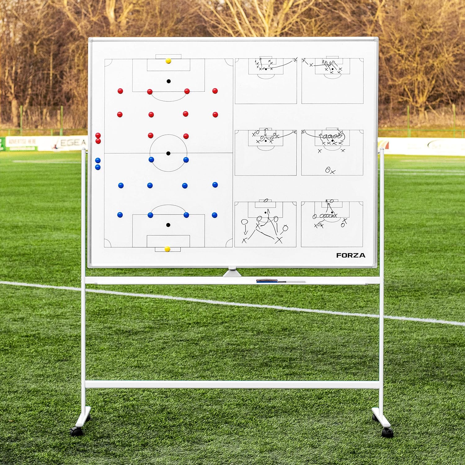 FORZA 150cm x 120cm Wheeled Sport Coaching Whiteboards | Double-Sided Design | 5 Sport Options