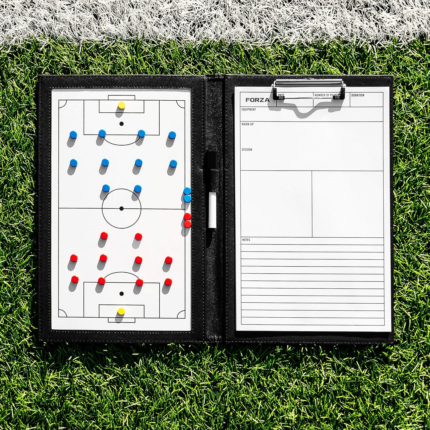 FORZA A4 Sports Coaching Folder [13 Sport Options] | Durable PU Coach's Board with Dry-Wipe Whiteboard, Match Planner, and Magnetic Markers – Ideal for Football, Rugby, Netball, Basketball & More